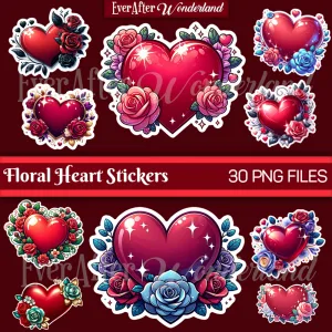 Floral Hearts Digital Stickers