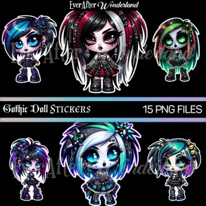 Gothic Doll Digital Stickers
