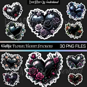 Gothic Floral Heart Digital Stickers