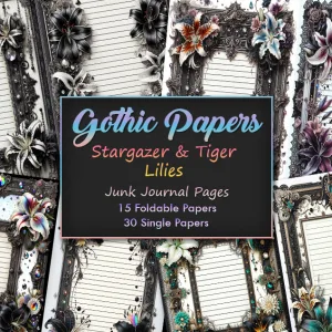 Gothic Stargazer Tiger Lily Digital Junk Journal Papers